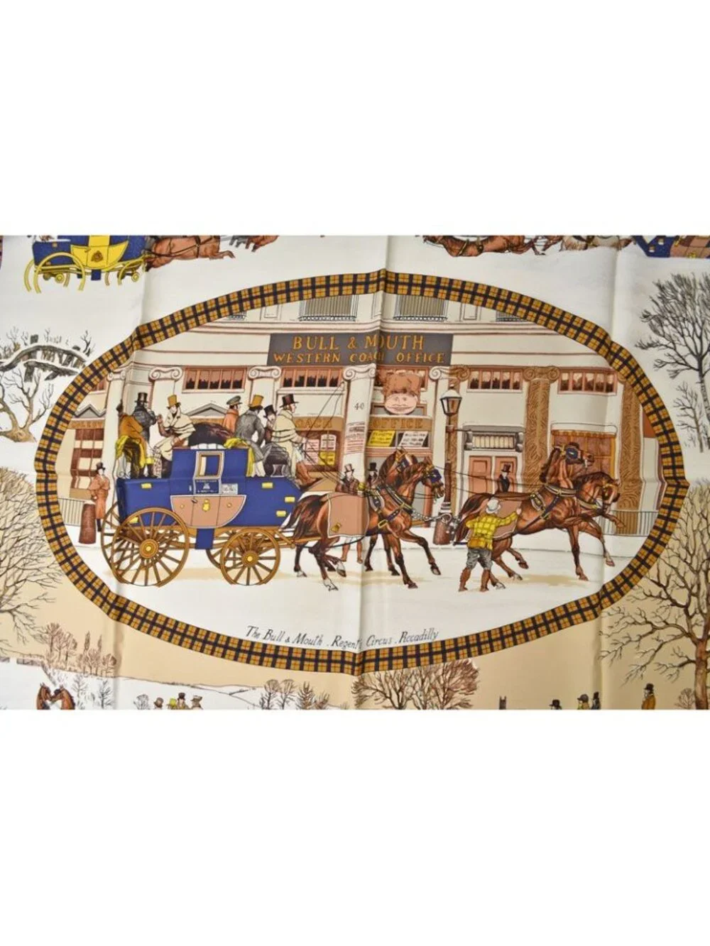 Hermes Carre 90 Scarf Winter Post L'hiver en Poste Vintage Navy White - Picture 3 of 9